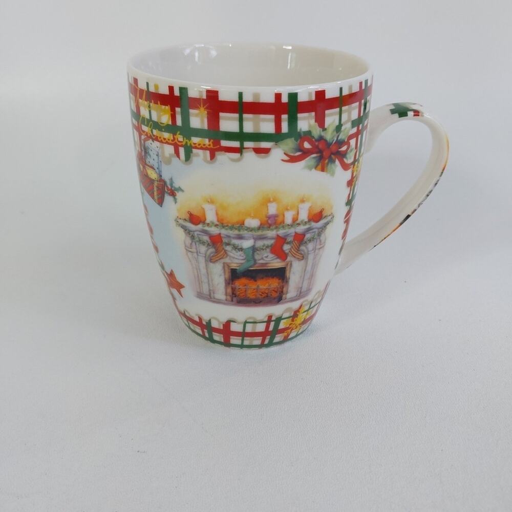 VTG All For You Holiday Coffee Cup Mug Fireplace Stockings‎ USA